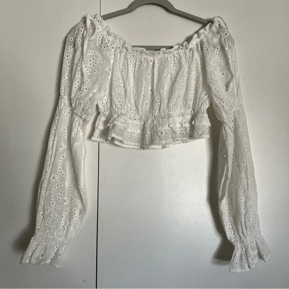 Altar’d State White Eyelet Crop Long Sleeve Top With Bows size small - Picture 1 of 9